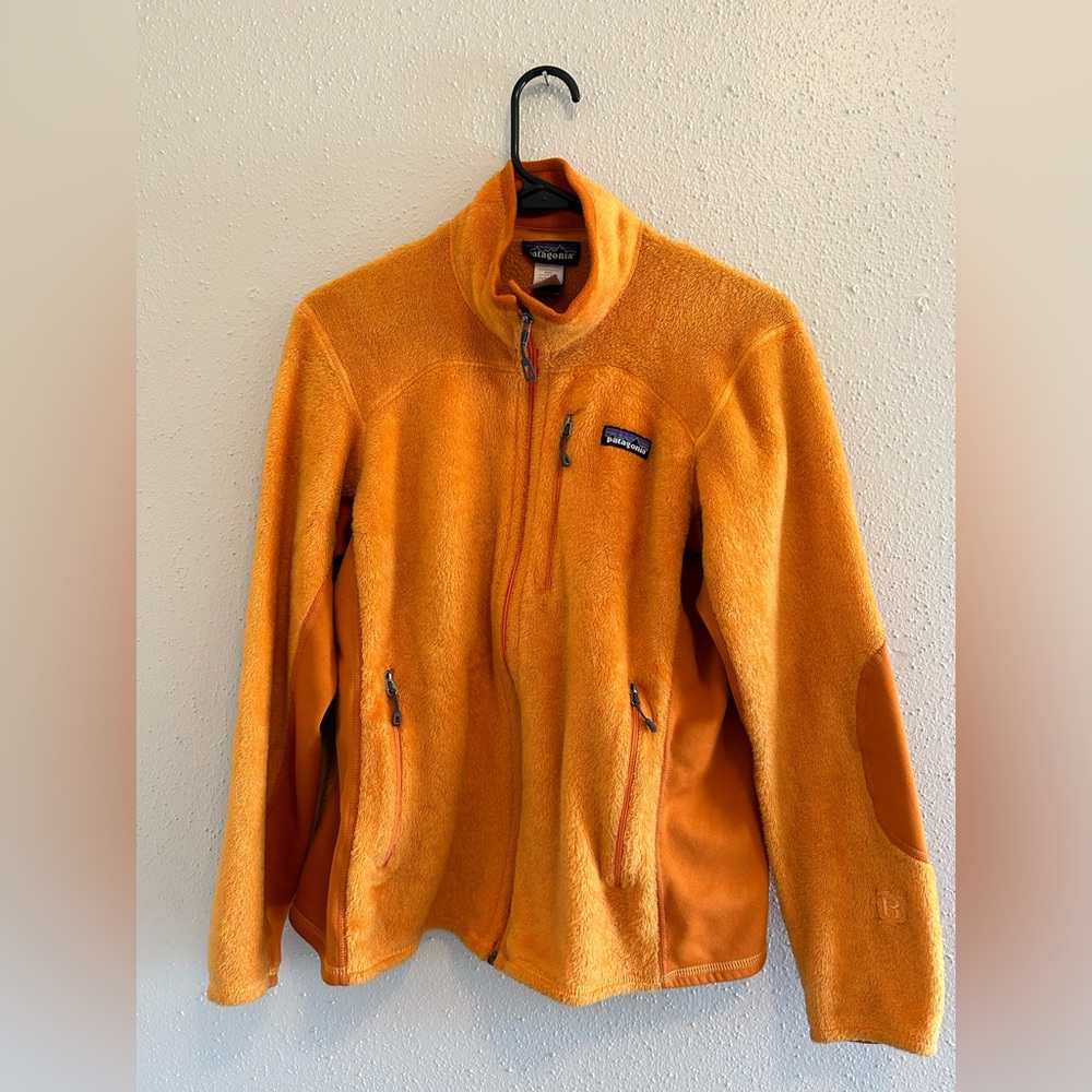 Patagonia fuzzy fleece orange jacket